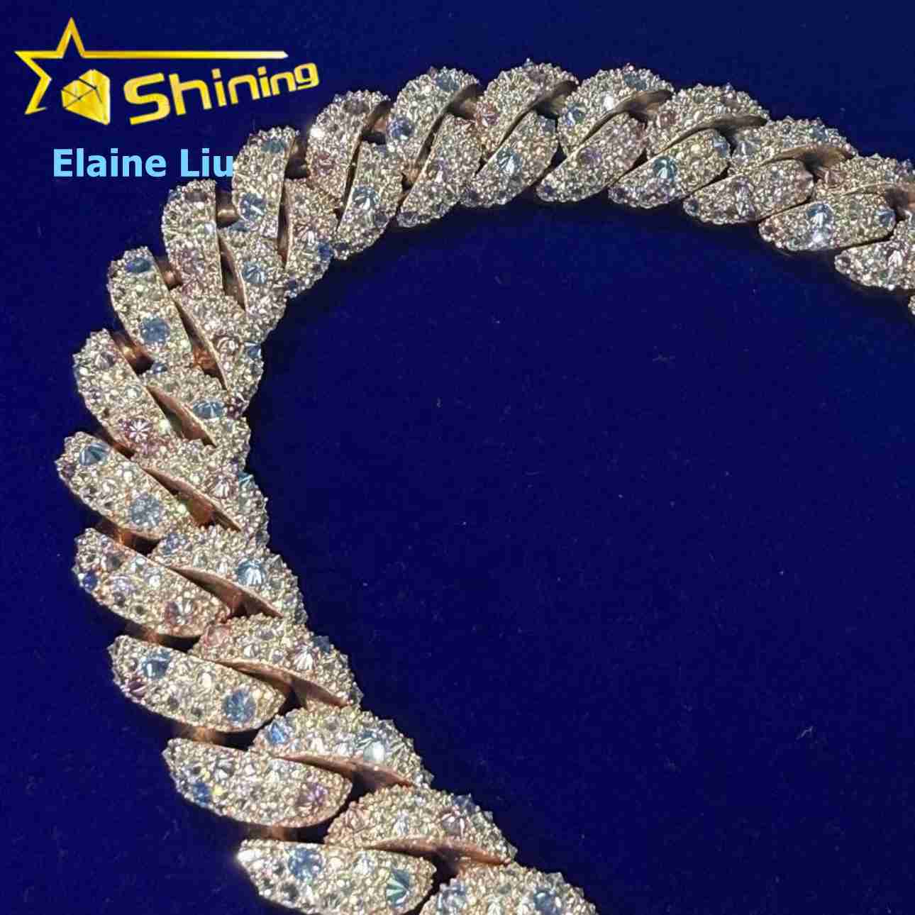 High Quality Hip Hop Iced Out Fine Jewelry Custom Diamond 18MM 925 Sterling Silver Moissanite Miami Cuban Link Chain Necklace