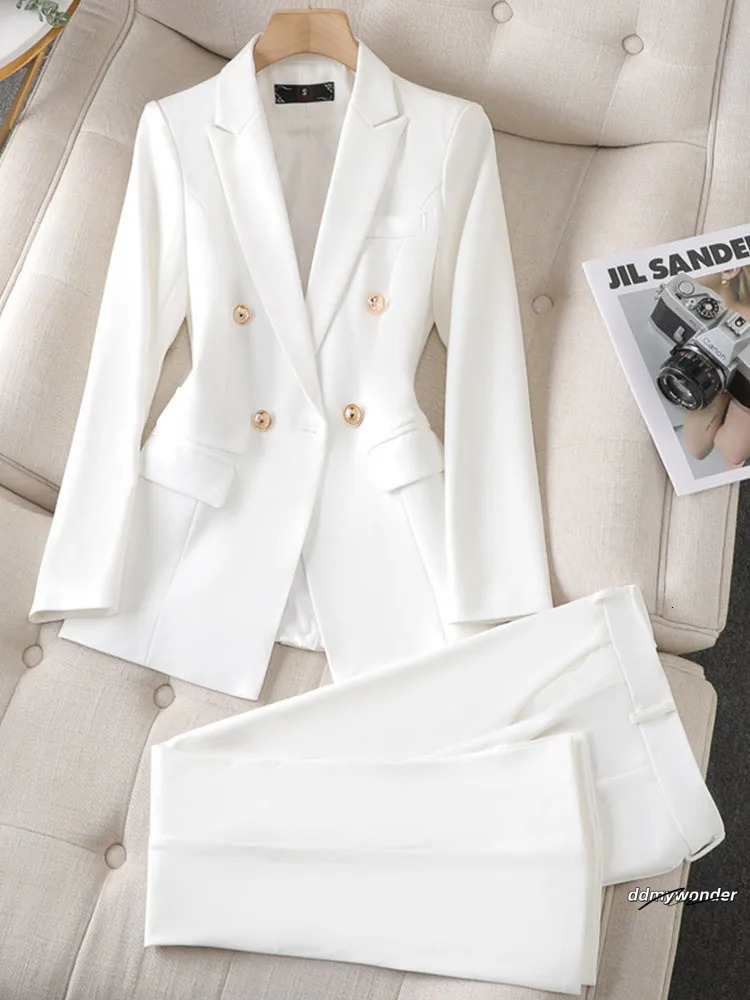 Elegant Pant Suits For Women Long Sleeve Korean Fashion Office Two Piece Slim Double Breasted Spring Summer 240127 ddmywonder ddmywonder ddmywonder dd