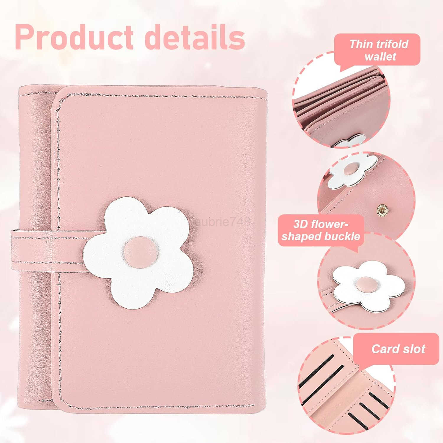 Cute Small Wallet for Teen Girl Trifold Wallets for Women flowers PU Leather Small Wallet Mini Leather Cash Pocket Card Holder Purse with Buckle Clear