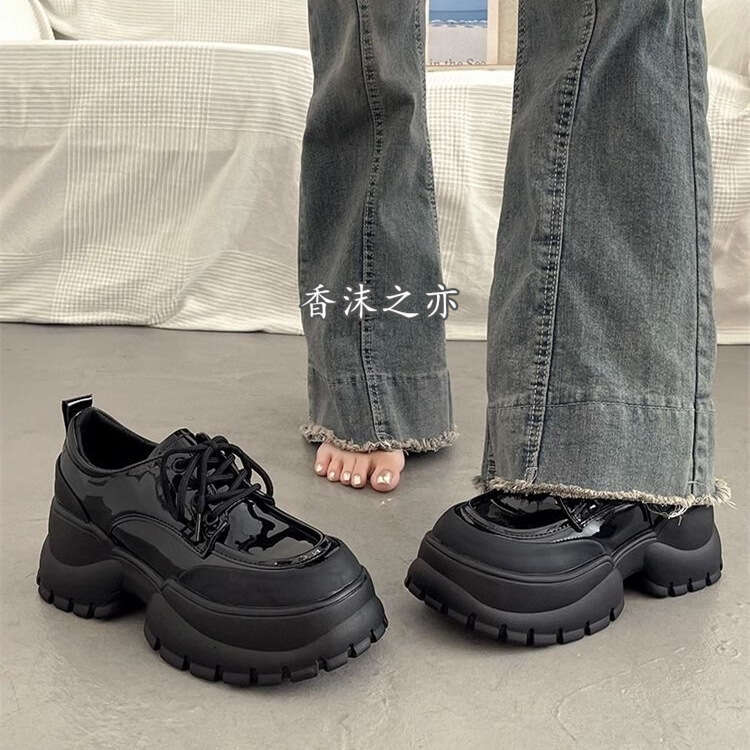 Black Chunky Heel Single 2025 Spring New Designer Shoe Thick Sole Casual Fashion Small Leather Shoes for Women