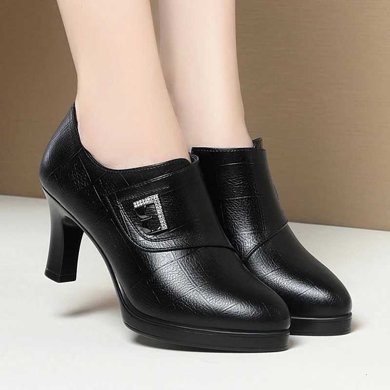 High Heels for Women 2024 Spring New Deep Mouth Soft Bottom Waterproof Business Formal Wear Office High Heel Leather Shoes W250910