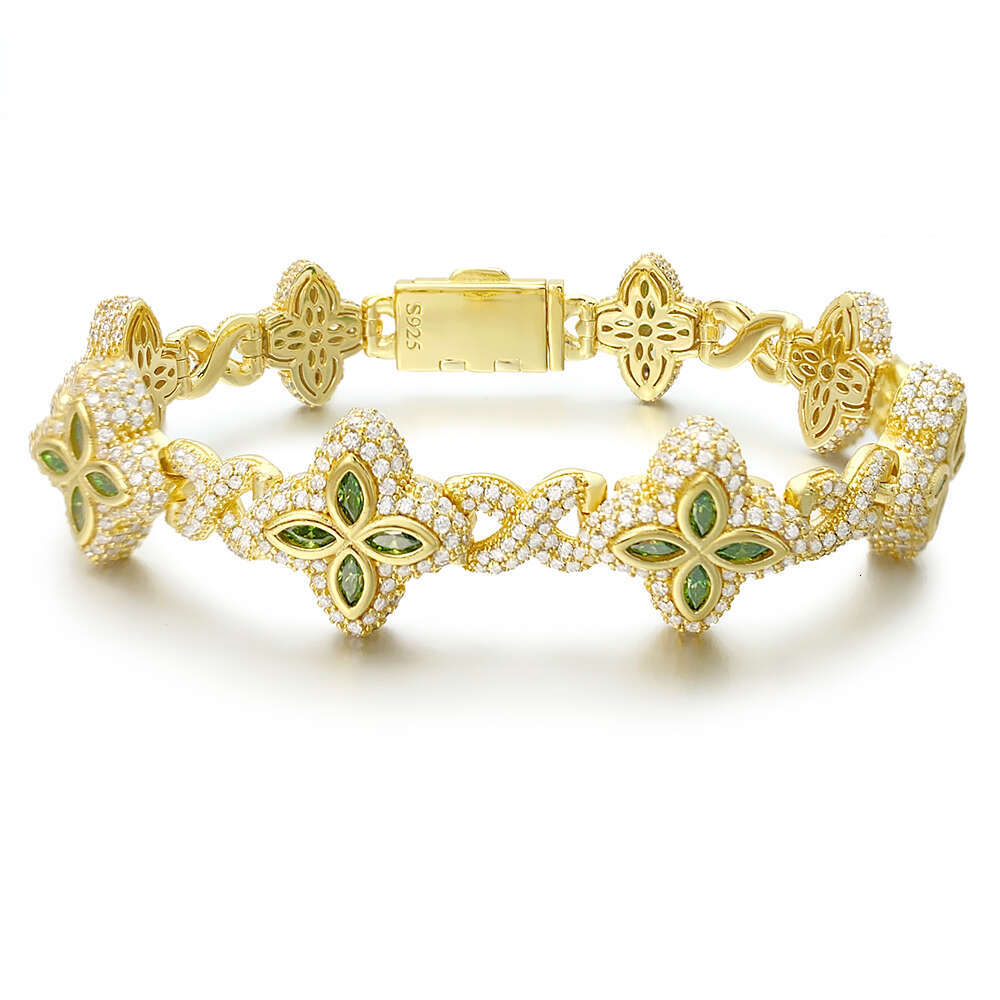 15mm New Marquise Flower Design Colorful Sliver Hip Hop Jewelry Iced Out Cuban Link Moissanite Bracelet