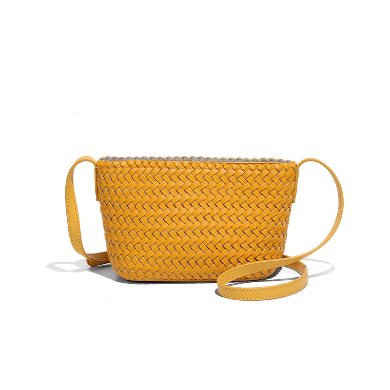 New Women's Cow Leather Single Shoulder Crossbody Small Boat Summer Versatile Phone Woven Dumpling Bag