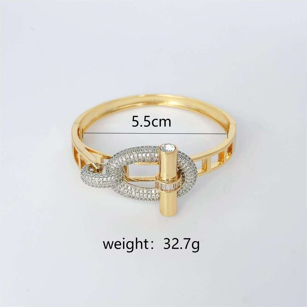 New gold tone full diamond luxury jewelry for women classic super sparkling crossbar OT series ring bracelet set pig nose moissanite silver tone desig