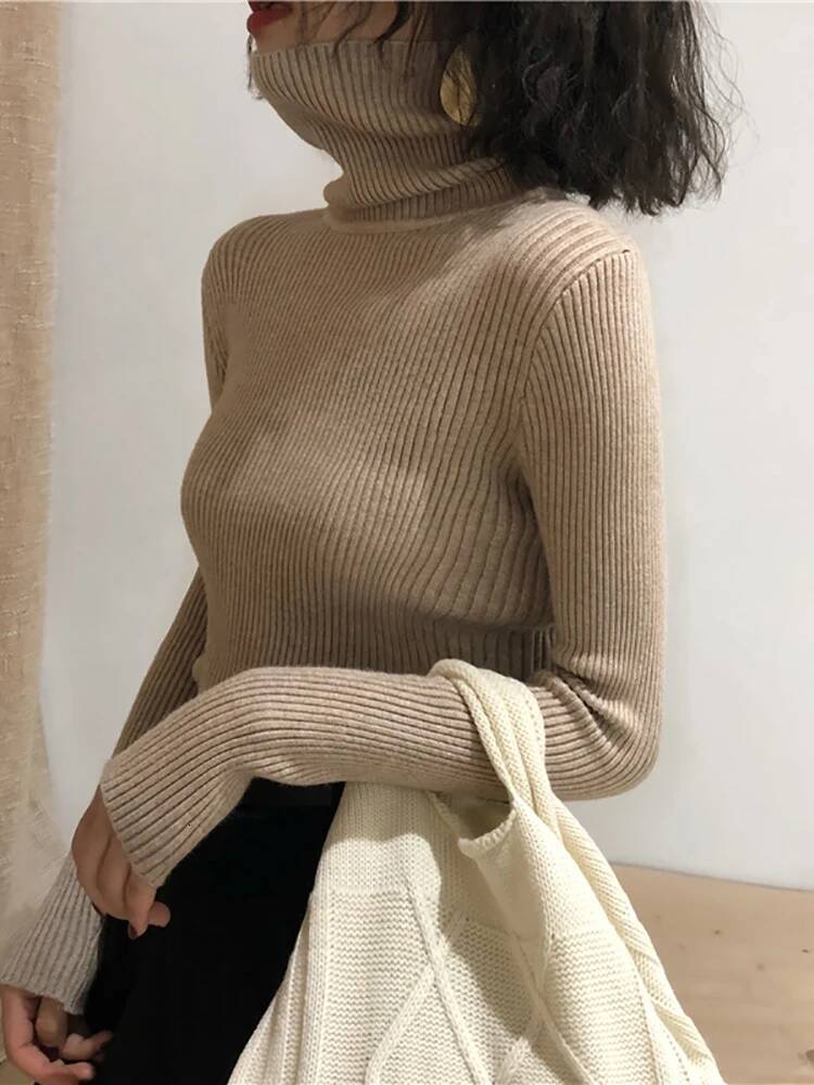 Turtleneck Womens 2025 Autumn Winter Tops Korean Slim Women Pullover Jumper Knitted Sweater Pull Femme Hiver Truien dongdumaoyi