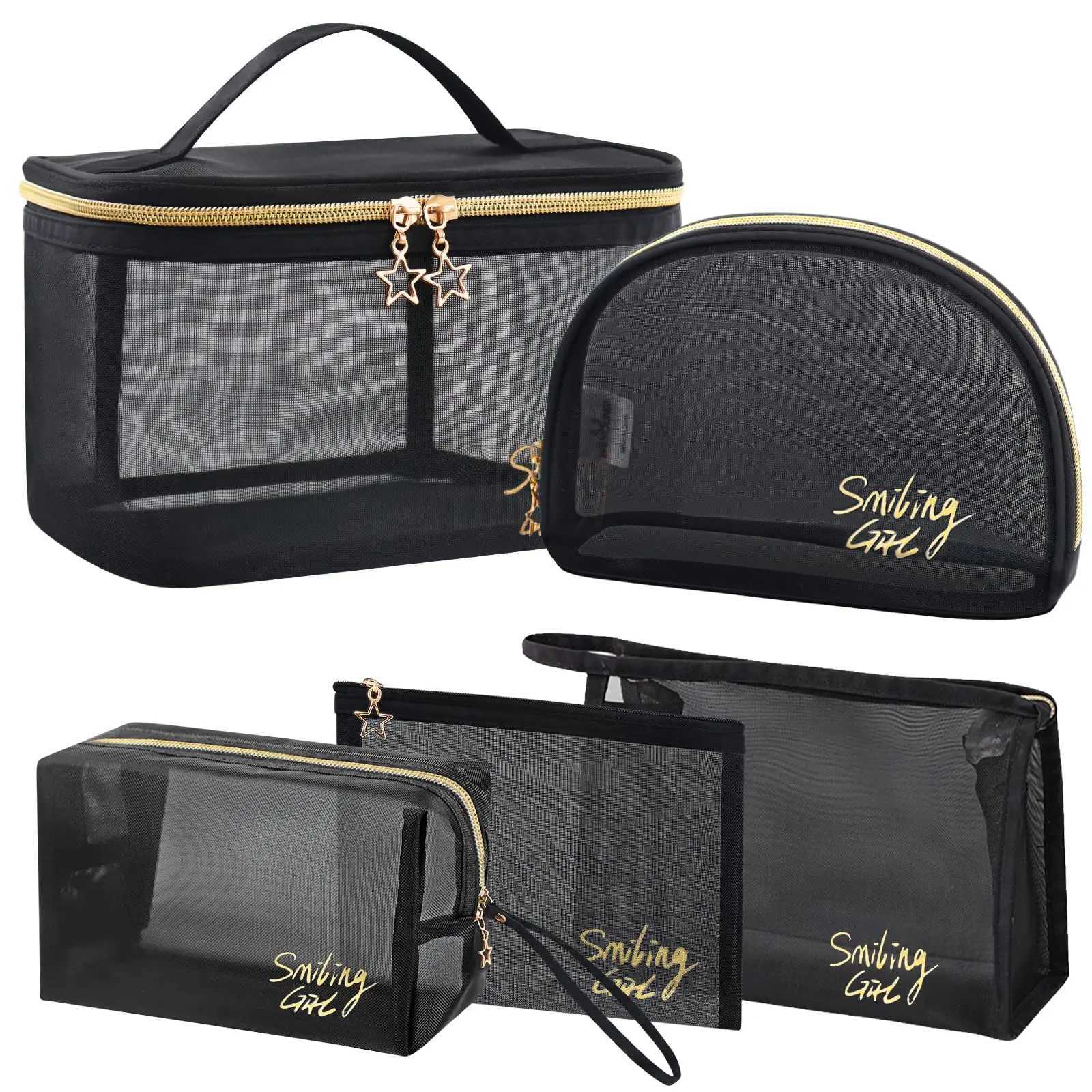 Travel Cosmetic Bag Transparent Mesh Pouch Double Layer Makeup Handbag WomenS Portable Travel Bag Toiletries Kit OrganizerXJ250910