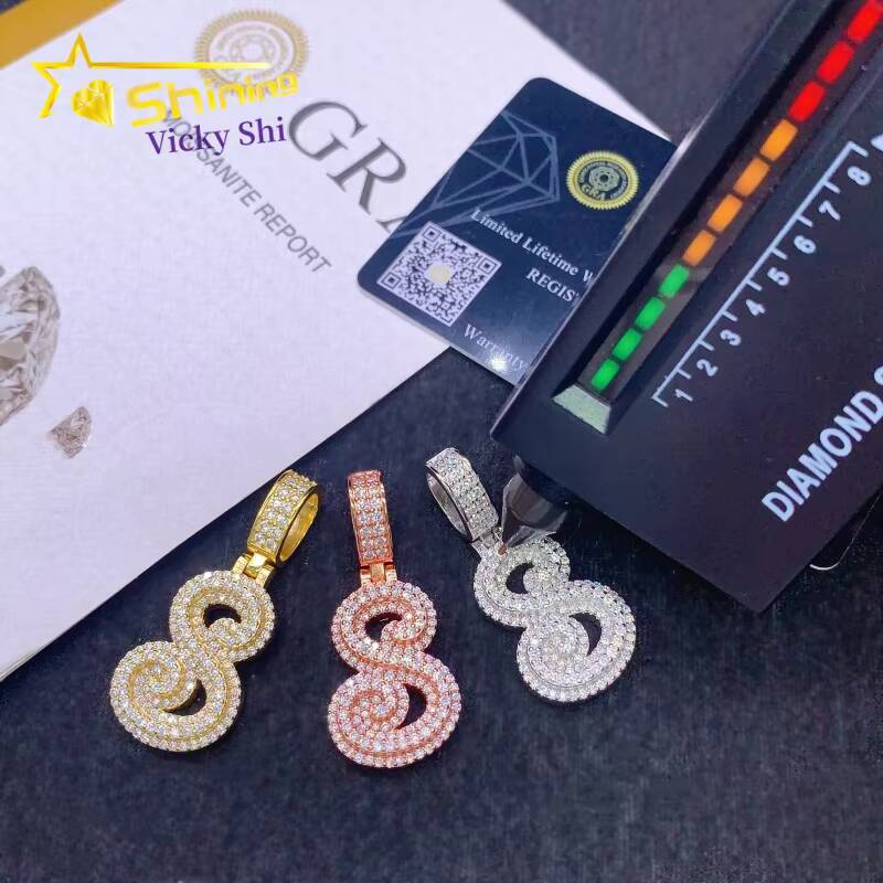 Hip Hop Jewelry 925 Silver Pass Diamond Tester Moissanite Letter Pendant Custom Iced Out Moissanite Pendant for Men