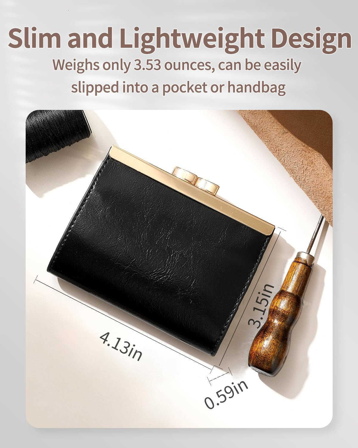 Womens Small CARD Holder Classic PU Leather Card Holder Wallet PocketSized Solid Color Rectangle Small Wallet Kiss Lock CARD Wallets for Women BlackZ2