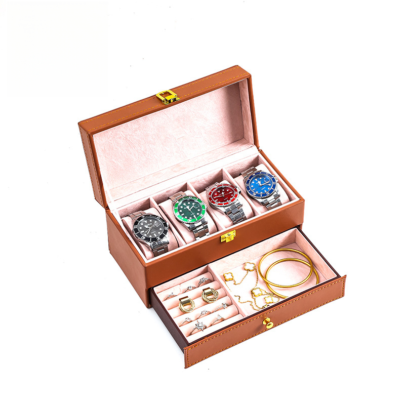 Stylish PU Leather Two-Tier Timepiece Case with Secure 4 Digit Code Protection
