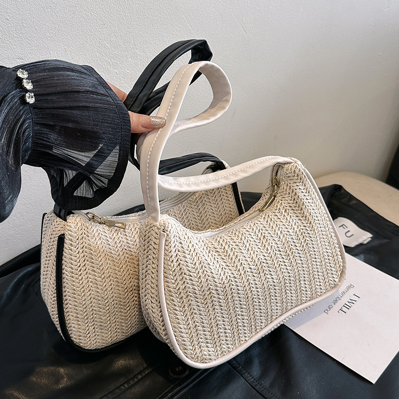 Summer Luxury Bag Straw Bag For Women New Free Shipping Vintage Designer Bag Color Block Handbag Versatile Underarm Woven Bag Trendy
