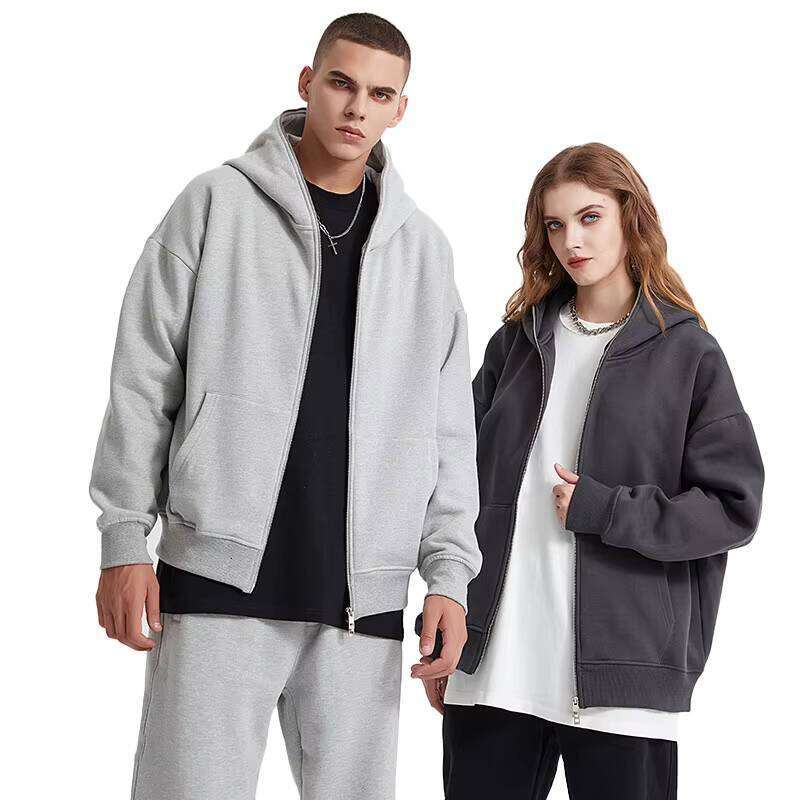 Cotton Blank Drop Shoulder Wool Oversized Full Face Zipper Hoodie for Men