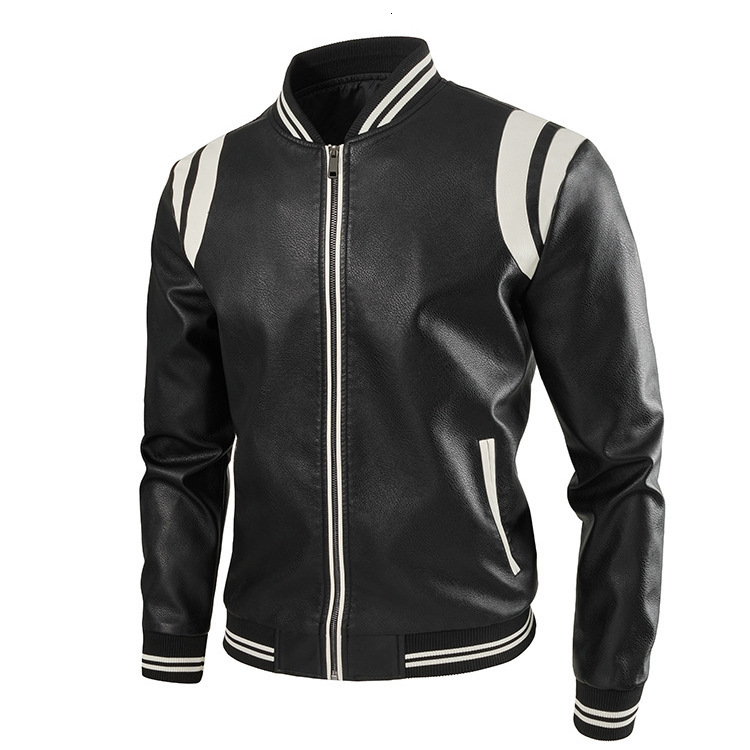 European Size S-XXXL Men's Leather Jacket Casual Fashion Patchwork Leather Jacket Motorcycle Baseball Collar Coat for Men 42