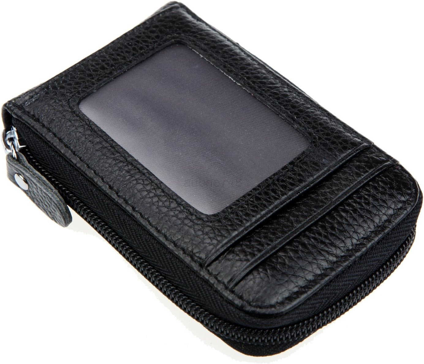 Blocking Genuine Leather Mini CARD Case Organizer Compact Wallet with ID Window BlackZ250910