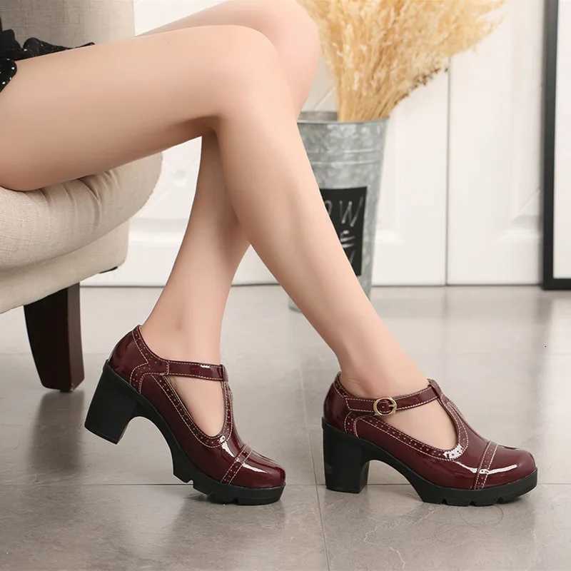 Autumn Ladies Retro Round Ankle Buckle Womens High Heels Shoes 2024 Soft Leather Mary Janes Platform Pumps Work Mom Dance Shoes W250910
