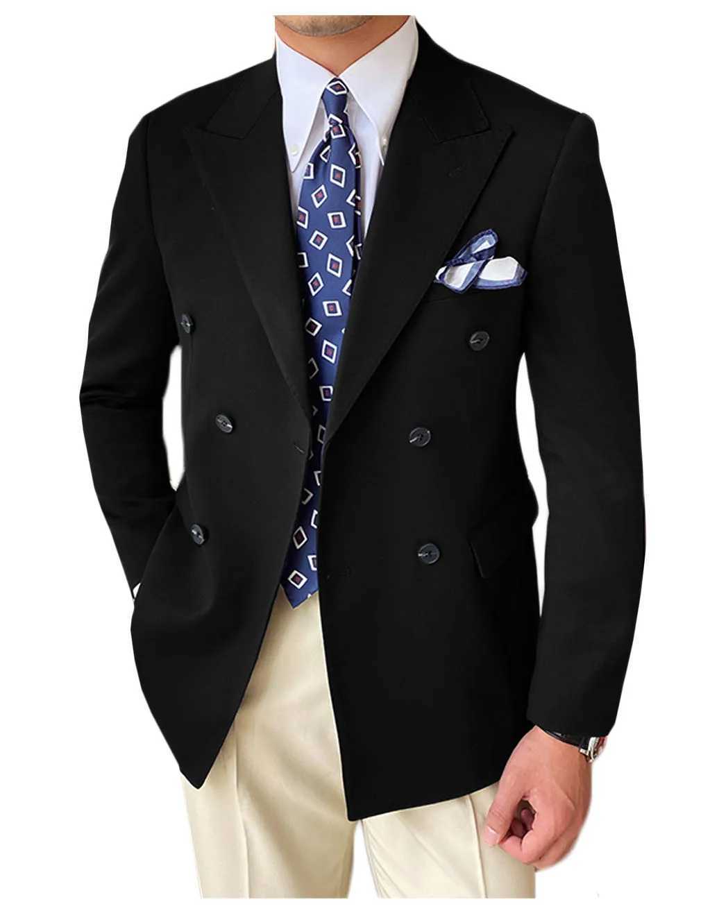 High Quality Brown Mens Suits Double Breasted Bespoke Double Breasted Peaked Lapel Formal Blazer Slim Fit Jacket Piece W250910