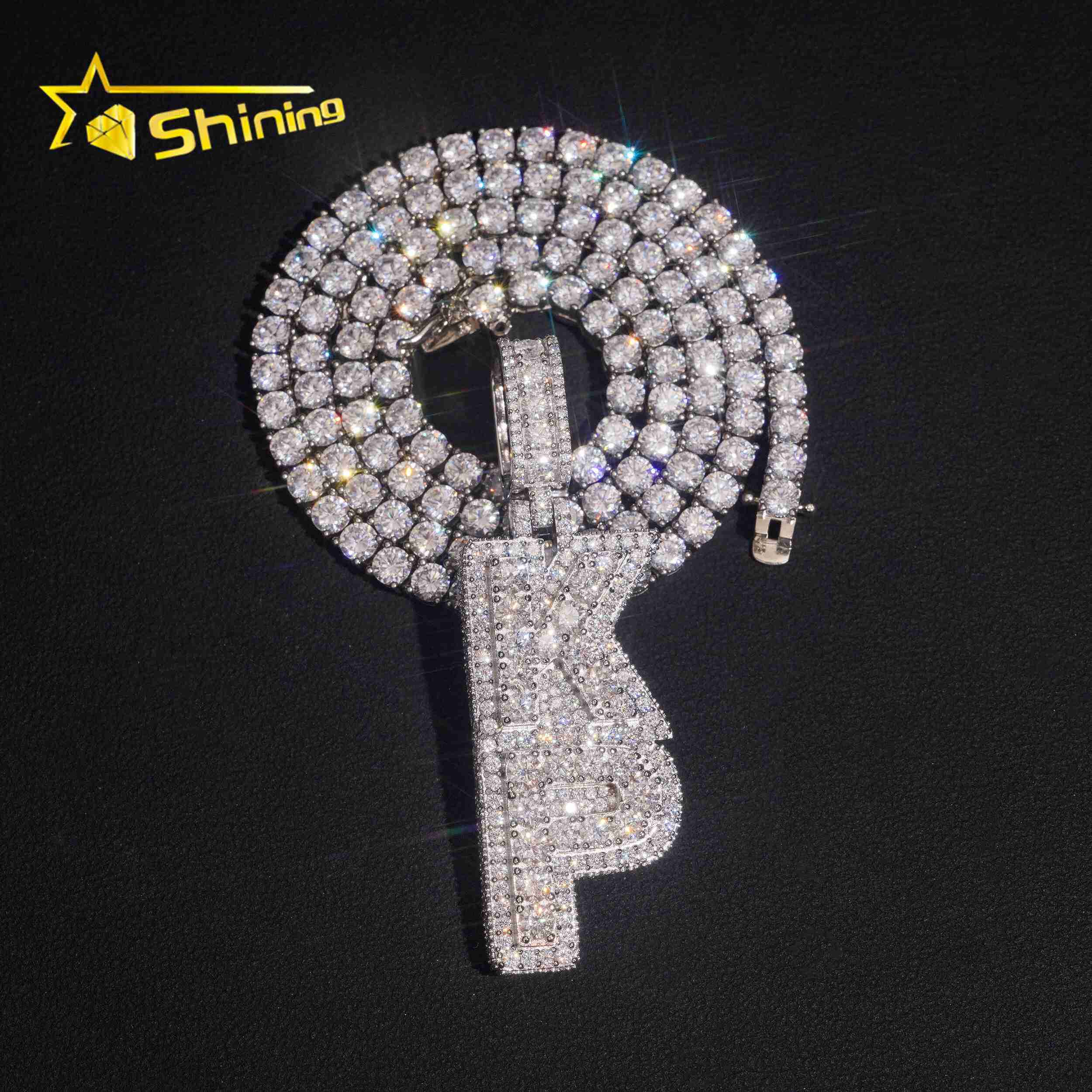 Iced Out Buss Down 925 Silver VVS Moissanite Diamond Vertical Name Letter Pendant Custom Pendant