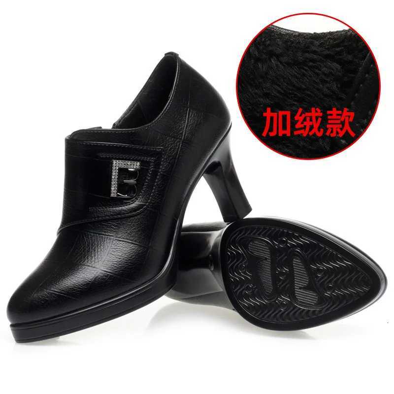 High Heels for Women 2024 Spring New Deep Mouth Soft Bottom Waterproof Business Formal Wear Office High Heel Leather Shoes W250910
