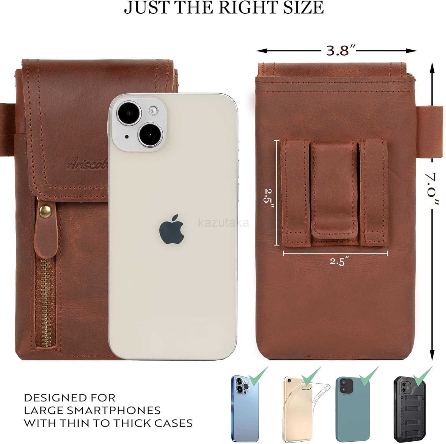Leather Phone Holster Genuine FullGrain Buffalo Leather Cell Phone Holsters for iPhone 16 15 14 13pro S24 S23 S227 X 35 Coffee Z250910