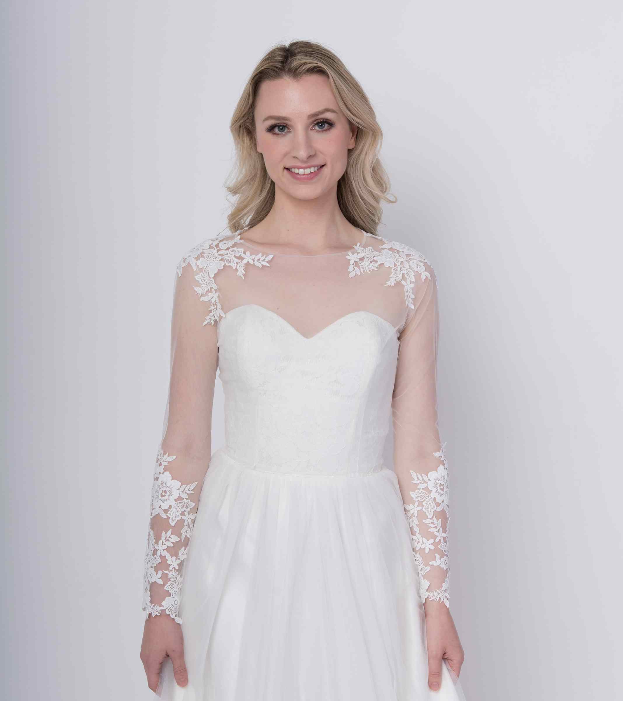 Elegant Wedding Jacket Lace Appliques Long Sleeve Bridal Bolero Bridal Accessories Wrap Shawl Customized Size