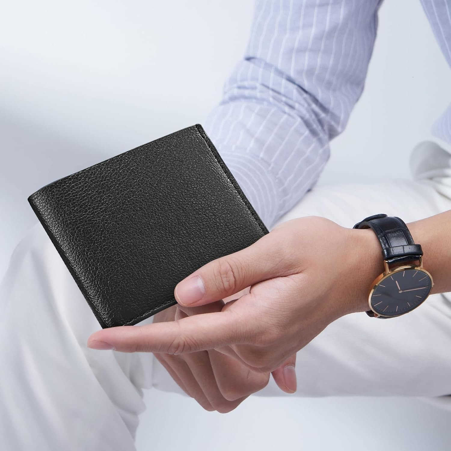 Mens Slim Wallet PU Leather CARD Wallet Bifold Wallets for Men and Boys Lightweight Mens Wallet for Work Shopping Travel BlackZ250910