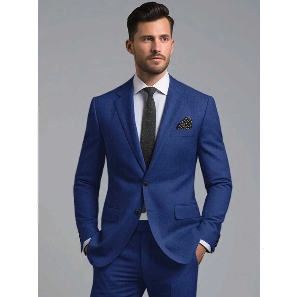 Blue Notch Lapel Men Suits Fashion Business Casual Wedding Tuxedo Two Piece BlazerPants Formal Office Suit Slim W250910