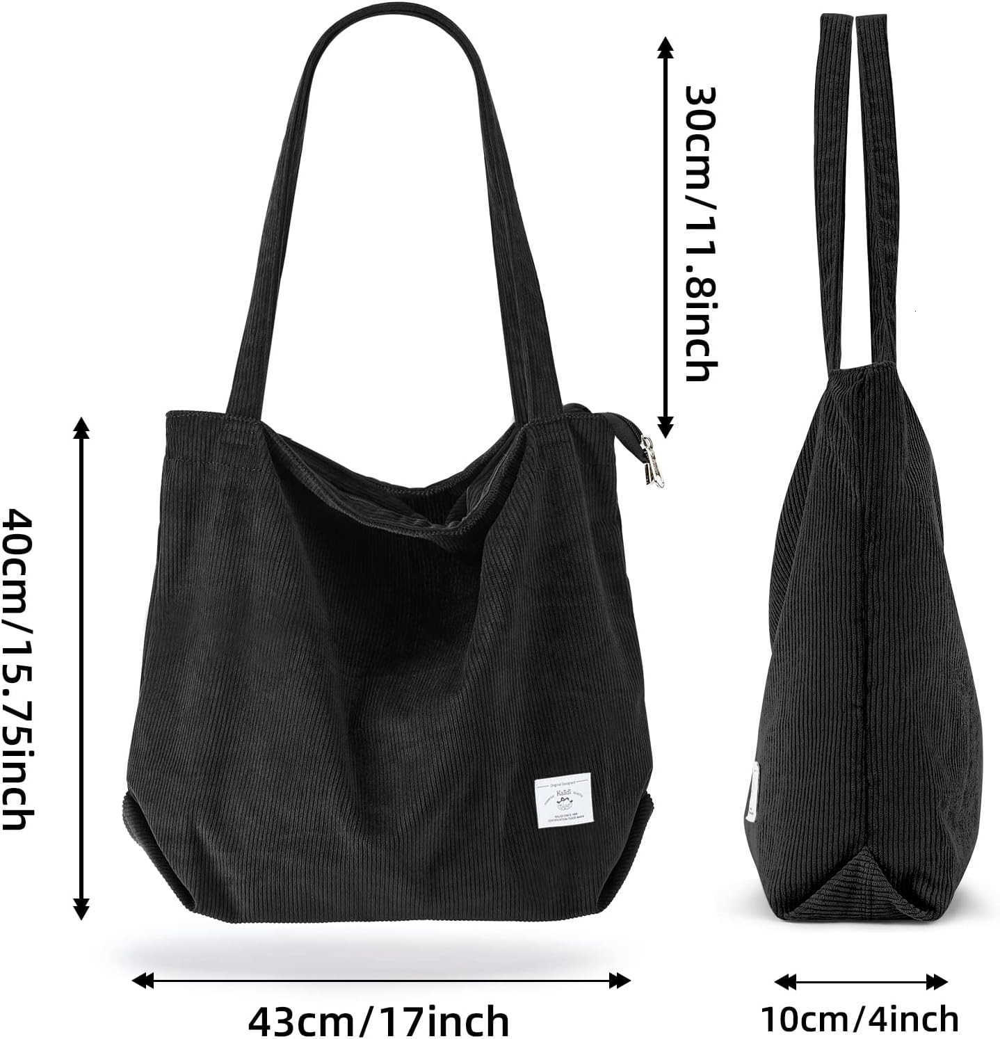 Women Corduroy Tote Bag Zipper Casual Totes Handbag Big Capacity Shoulder Bag with Pockets M250910