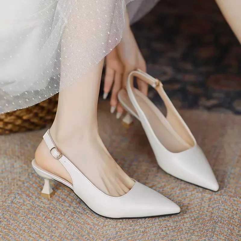 New Womens Sandals Pointed Toe Slingbacks Pumps Wedding Shoes Low Heels Dress Shoes Slip on Black Women Shoes W250910
