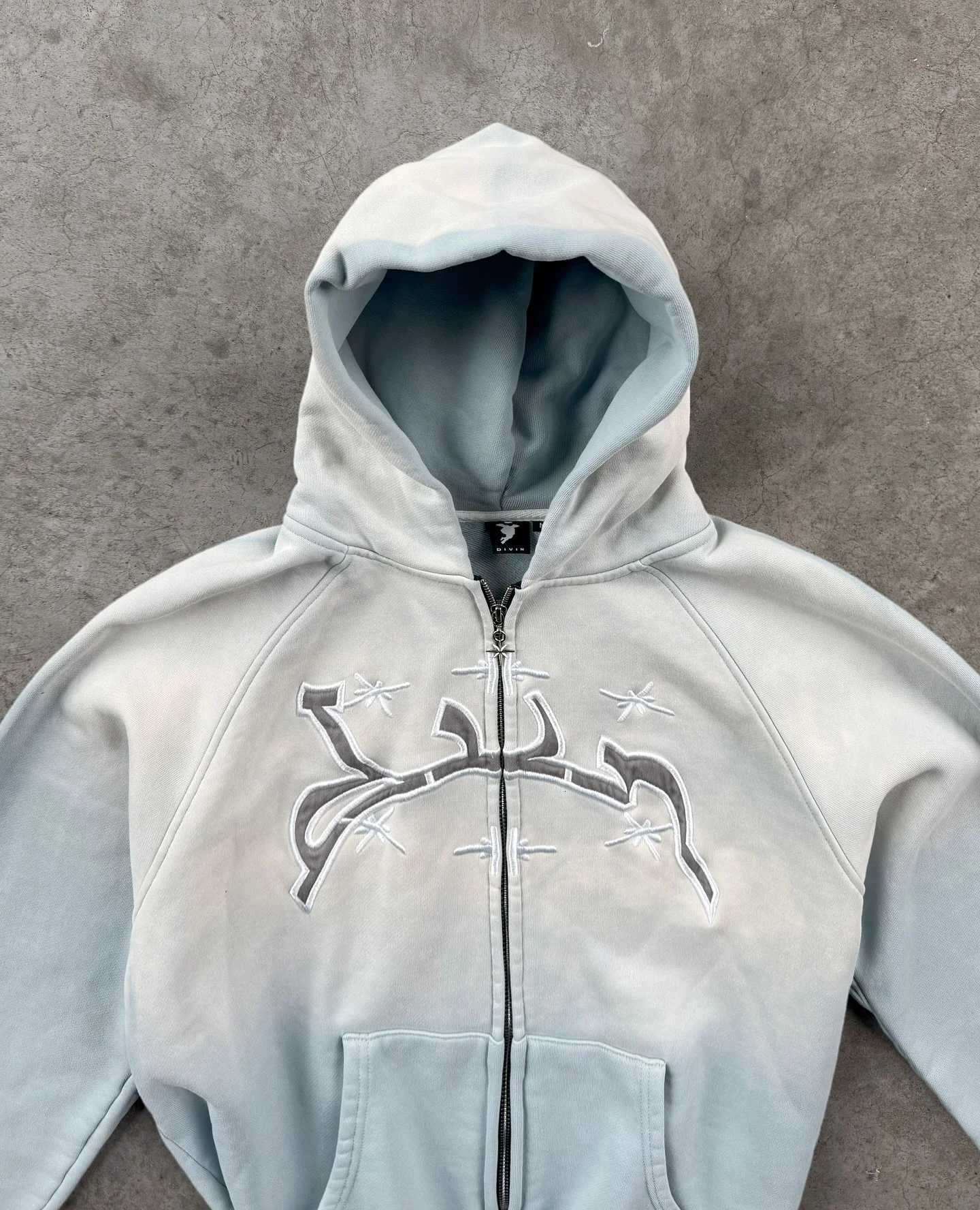 Y2k Divin Hoodies Vintage Fashion Embroidery Zip Up Hoodie New Harajuku Hip Hop Strt Coat Loose Men clothing Hooded Sweatshirt X250910