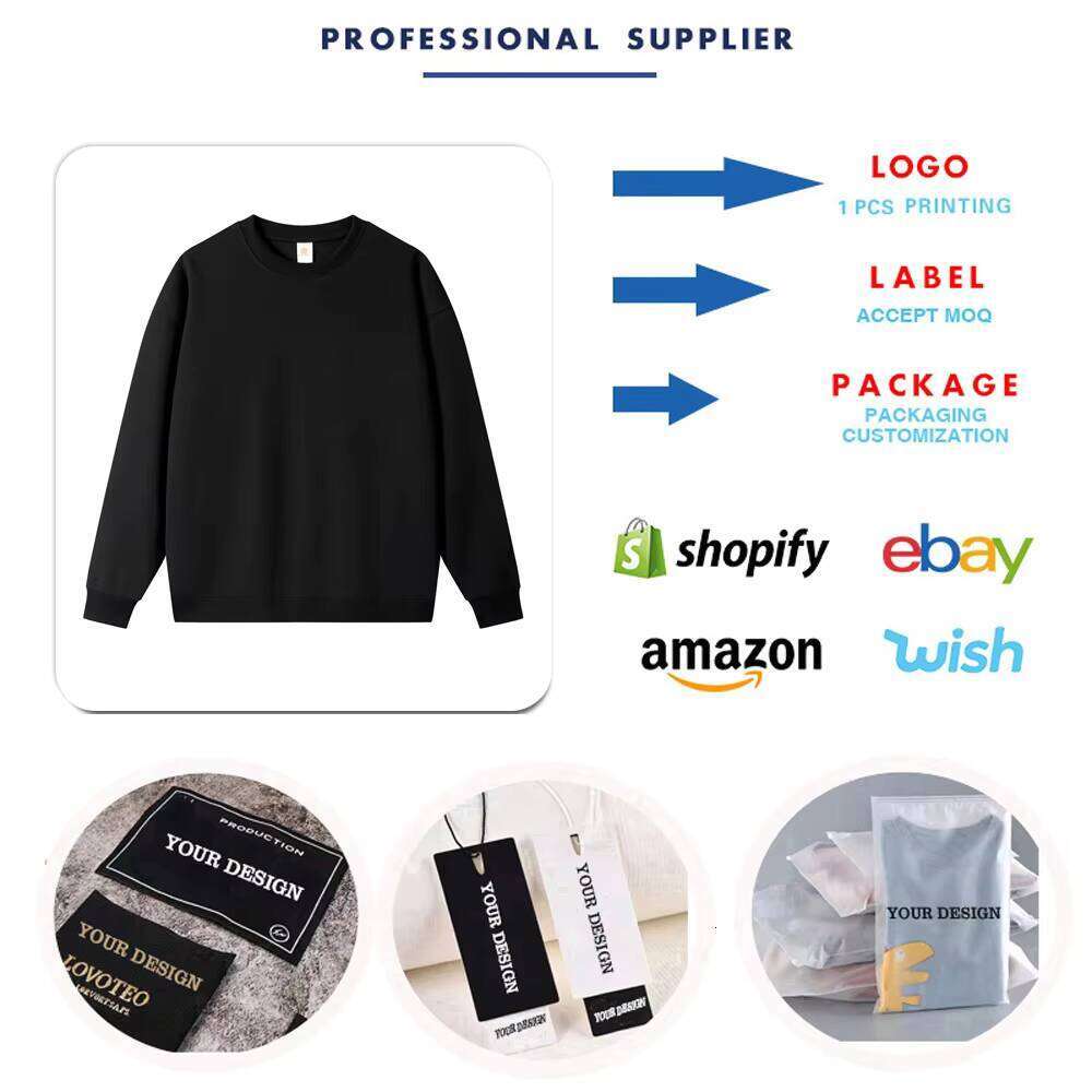350g Thick Cotton Crew Neck Basic Loose Solid Color Men's Sweatshirt