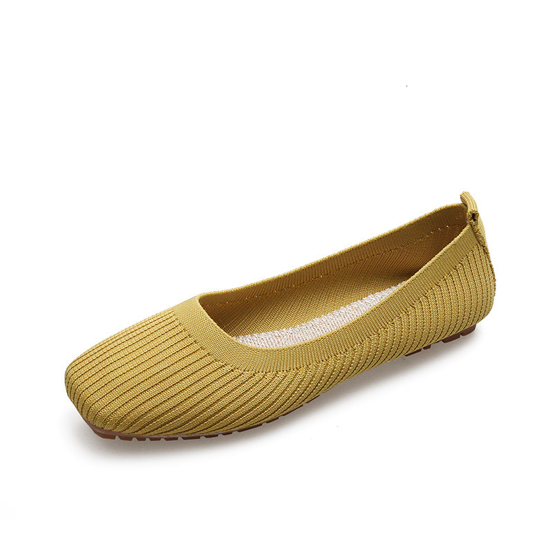 Designer single shoe women's flat shoes autumn new soft sole square toe shallow breathable slip on knitted grandma shoes women's casual shoe