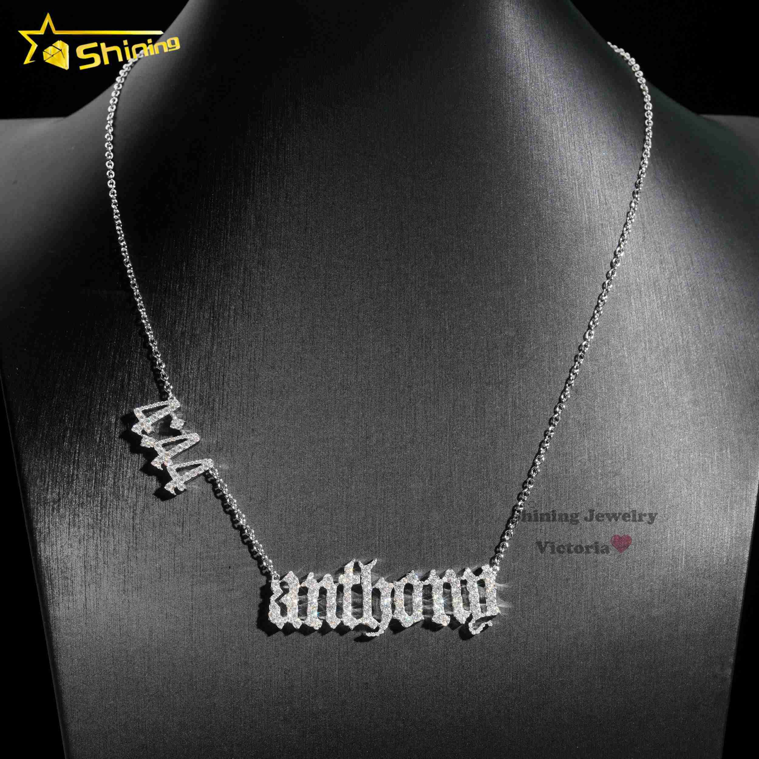Iced Out Soild Silver 925 Fashion Jewelry Custom Number Name Link Chain Vvs Moissanite Diamond Hip Hop Necklace for Men Women