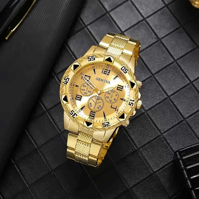 Blue light iride-colored glass men's watch, steel band quartz watch, digital engraving vacation three-eye watch W250704