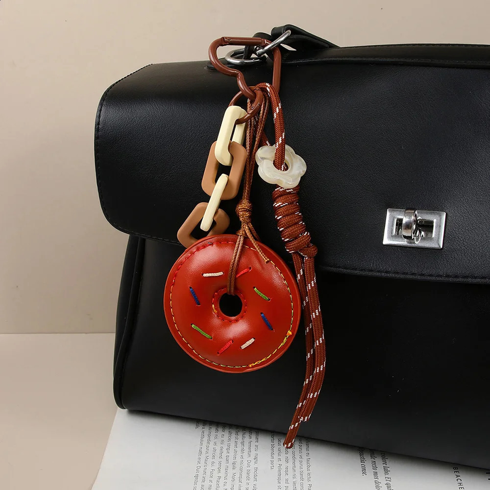 INS Style PU Leather Donut Pendant Keychain Creativity Colorful Chain Wope Rope Bag Hanging Piece Fashion Accessorie 222