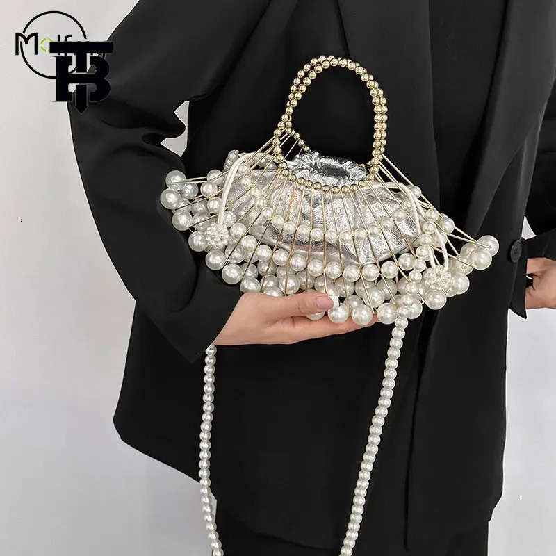 TB BHULAMTE Luxurious Designer Bag Versatile Evening Women's Shoulder And Handbag Sier Pearl High-end Party Wedding Handbag Wallet Hollow Crossbo