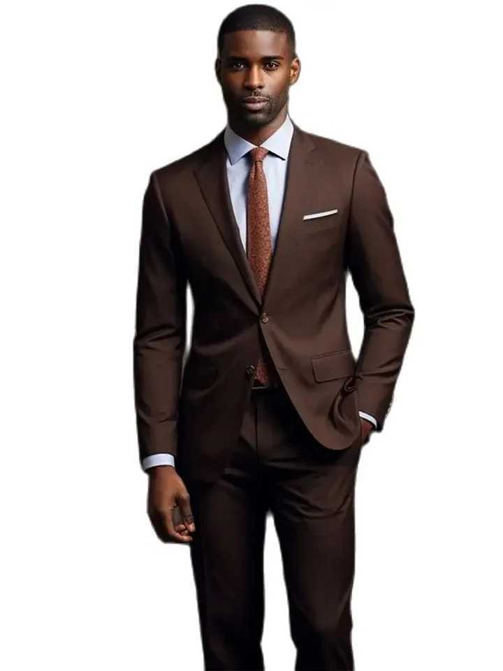 2 Piece Dark Brown Men Suits Set Formal Single Breasted Notch Lapel Male Suit Slim Daily Smart Causal Office Wedding Tuxedo W250910