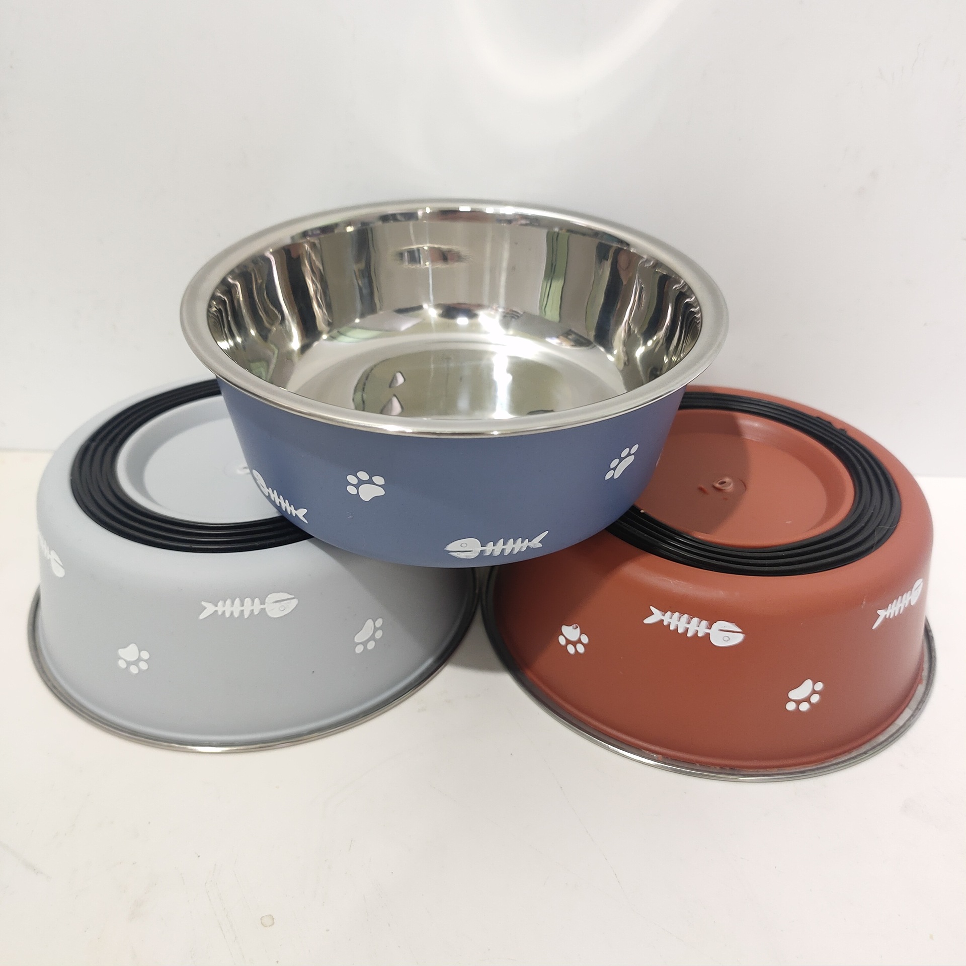 Dog Bowl Stainless Steel Dog Cat Water Feeding Bowl Anti-Slip Anti-Spill Cat Bowl Double-Layer Printed Stainless Steel Pet Bowl