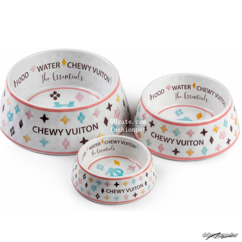 Designer Bowls And Placemat, Water Bowls, Grade BPA Free, Non-Skid Bottom Dishwasher Safe, Dog Food Mat Included, White 23Oz J01 ddmywonder ddmywonder