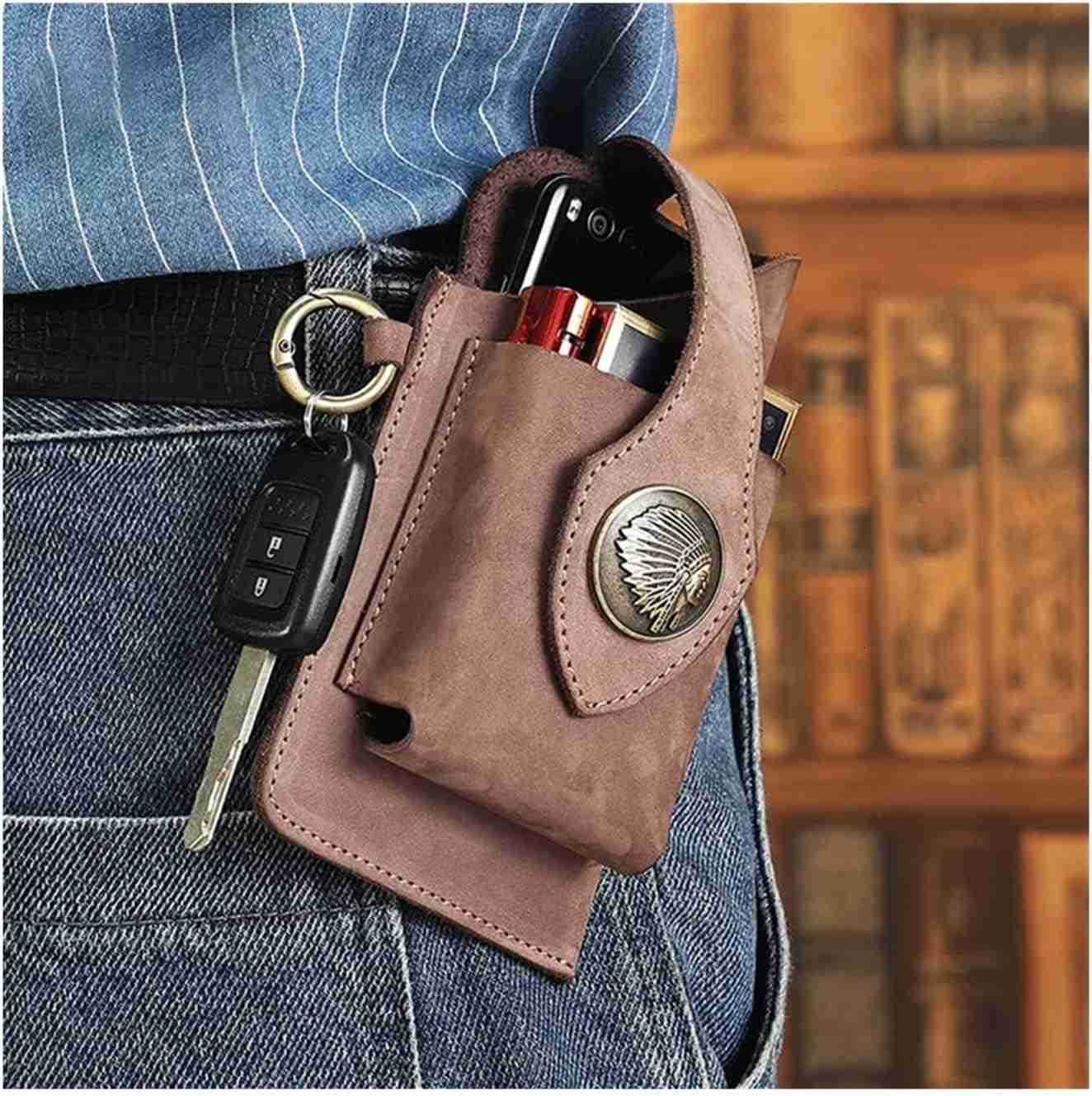 New Multifunctional Leather Mobile Phone Bag with Belt Clip Premium Rugged Leather Cell Phone Holster with Belt Loop Belt Phone Pouches Holder for All