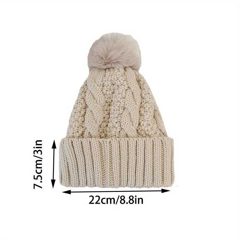 Winter Windproof Knitted Hat with Pp Solid Color Thick Plover Beanie for Wen Girls Cold Weather Protection G250910
