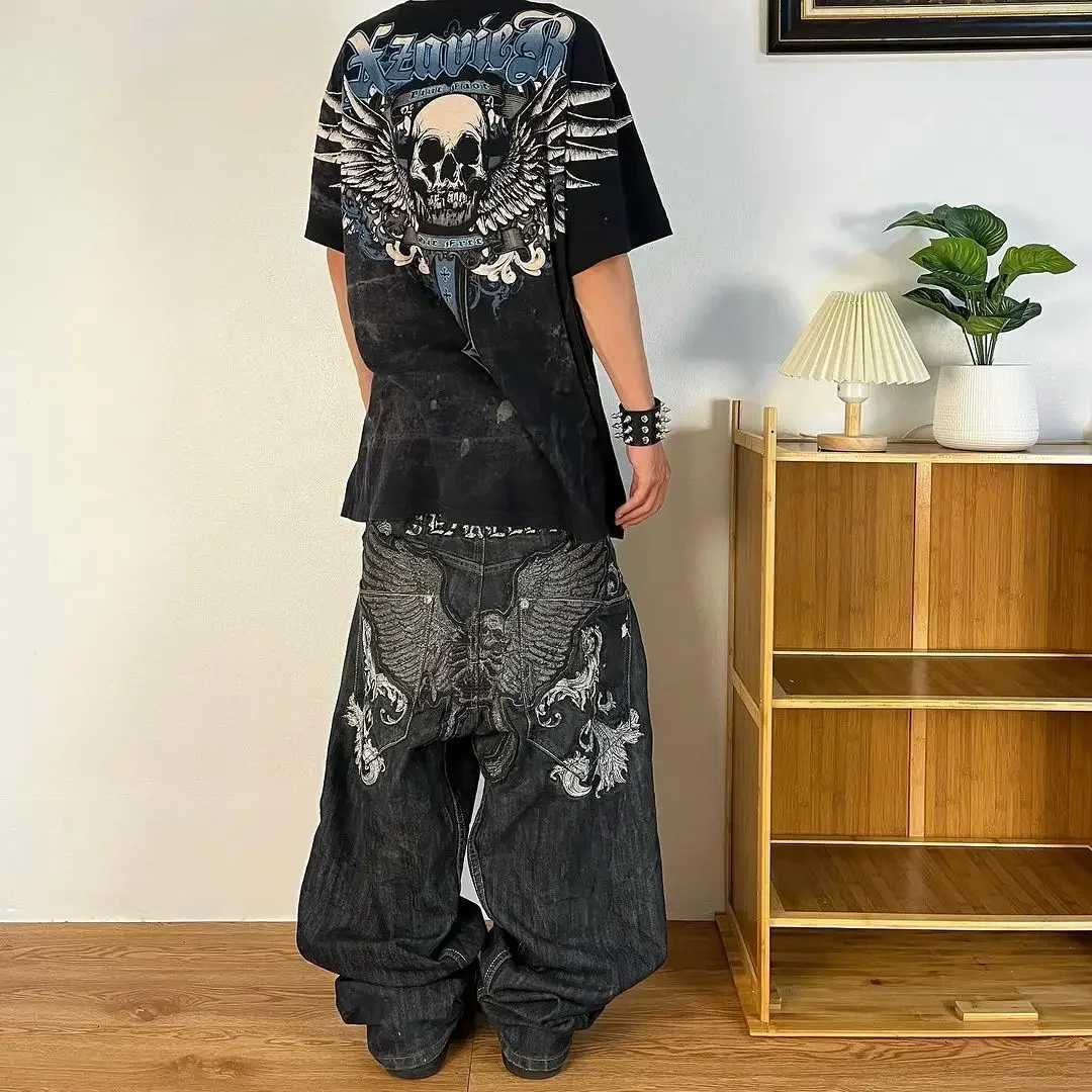 2024 New American Trend Retro Hiphop Embroidery Pattern Baggy Jeans For Men And Women Y2K Harajuku Gothic Wide Pants Streetwear Z250910