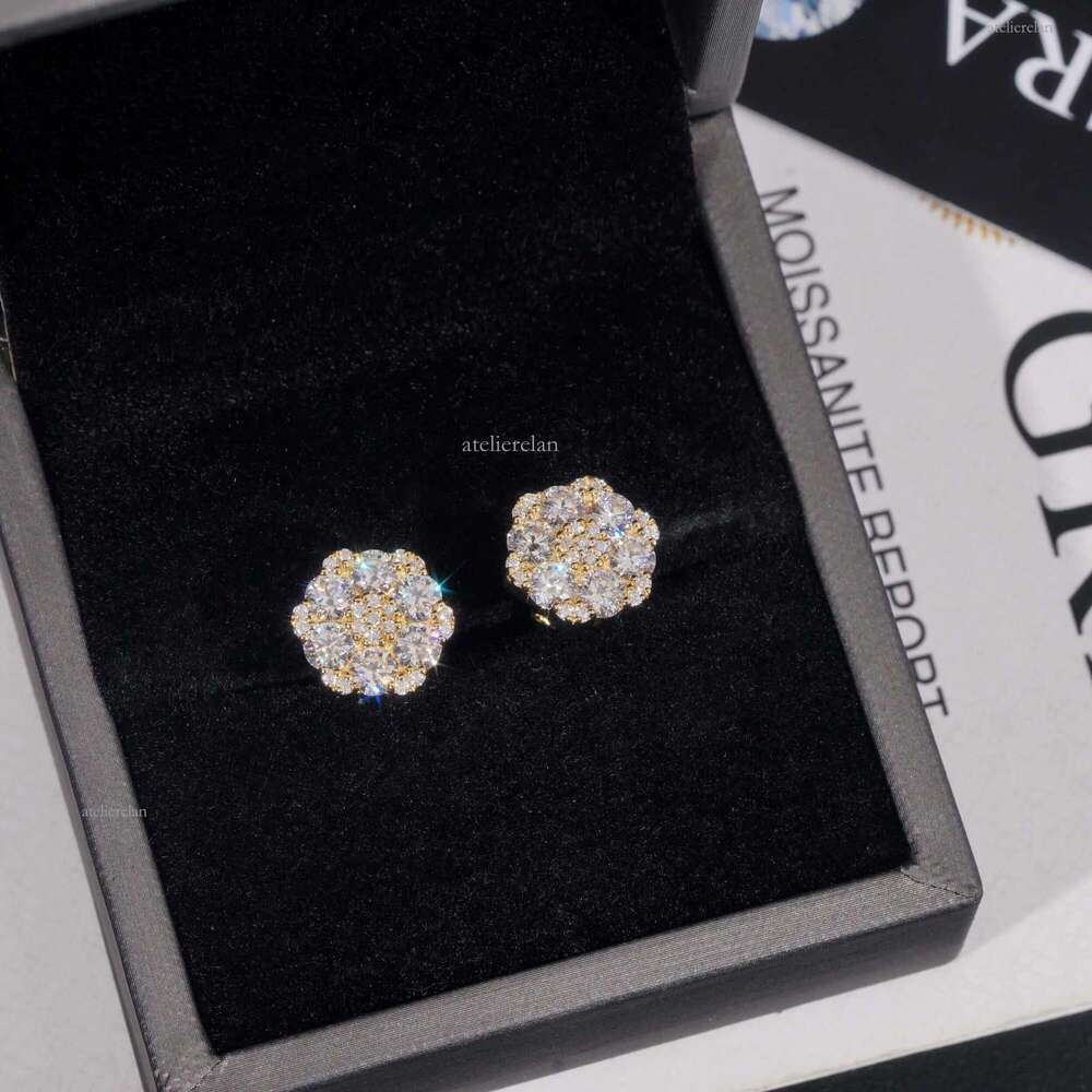 Fine Jewelry Flower Design Screw Back Ear Studs Iced Out Sterling Sier Gold Plated Moissanite Stud Earrings Ready To Ship