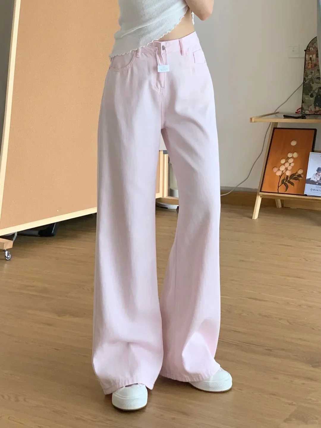 Botvotee Pink Classic American Denim Jeans for Women Retro High Waisted Wide Leg 1950s1960s Inspired Jeans Casual Pants Z250910