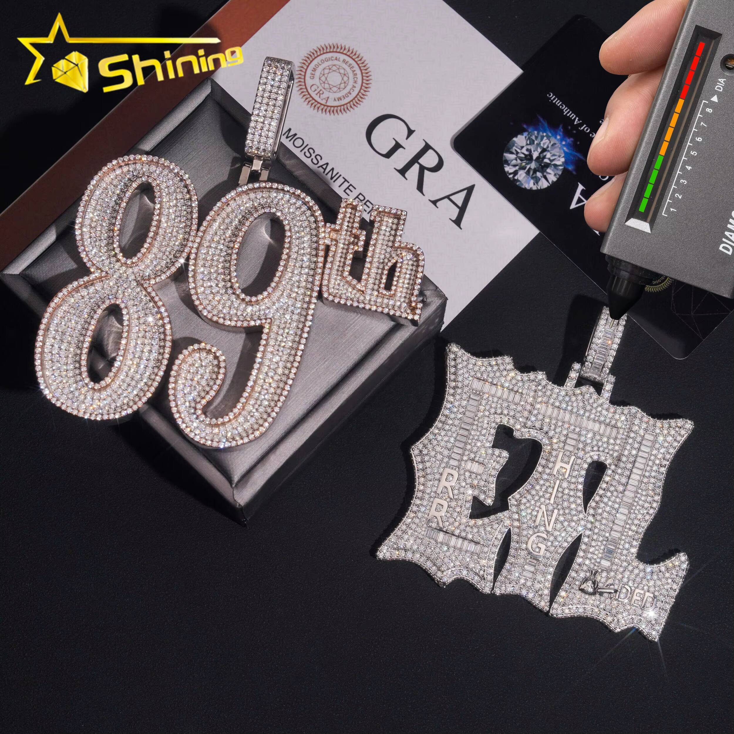 Hip Hop Mossanite Pendant Custom Letter Number Pendant S925 Sterling Gold Plated Iced Out VVS Moissanite Diamond Pendant