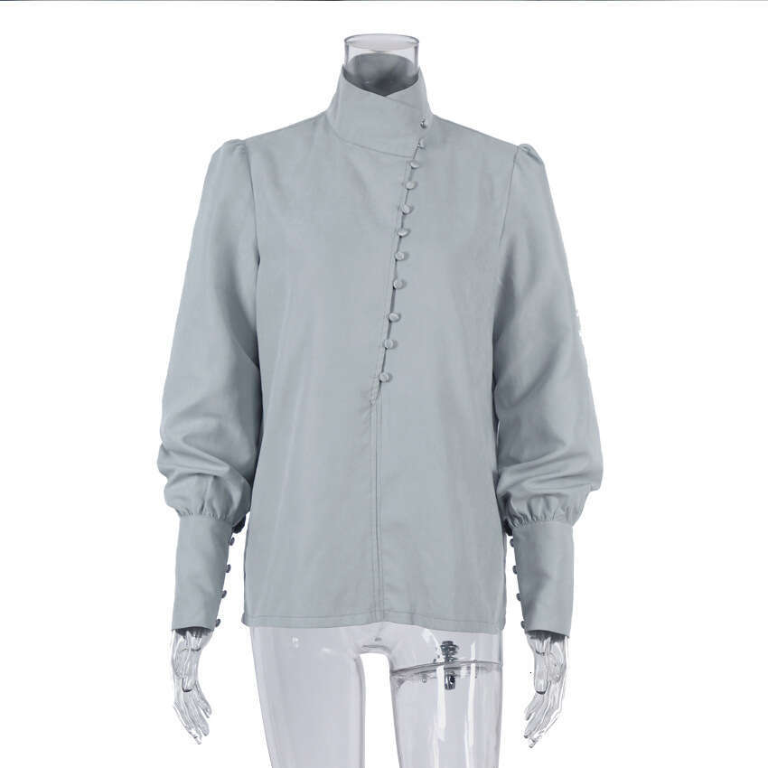 Spring New Women's Long Sleeve Chinese Style Stand Collar Elegant Commuter Casual Fashion Professional White Shirt B3