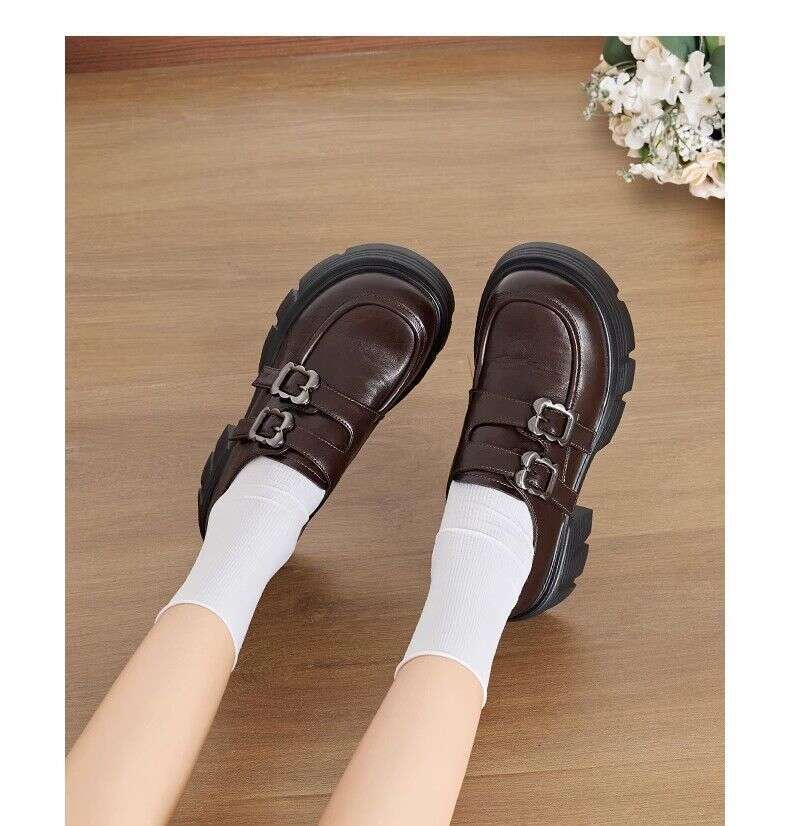 Chunky Heel Designer Shoe Thick Sole Petite Mary Jane Leather Shoes British Style Loafers for Women 2025 Autumn New