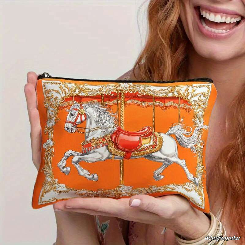 Vintage Carousel Embroidered Clutch Bag Women's Fashion Evening Handbag Orange Portable Pouch Large Designer Bag Handle Handbag ddmywonder ddmywo