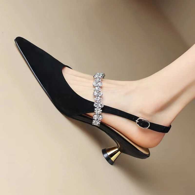 Summer Women Silver Back Clasp Sandals Famele HighHeeled Rhinestone Mary Jane Shoes Ladies Slingback Temperament Gold Pumps W250910