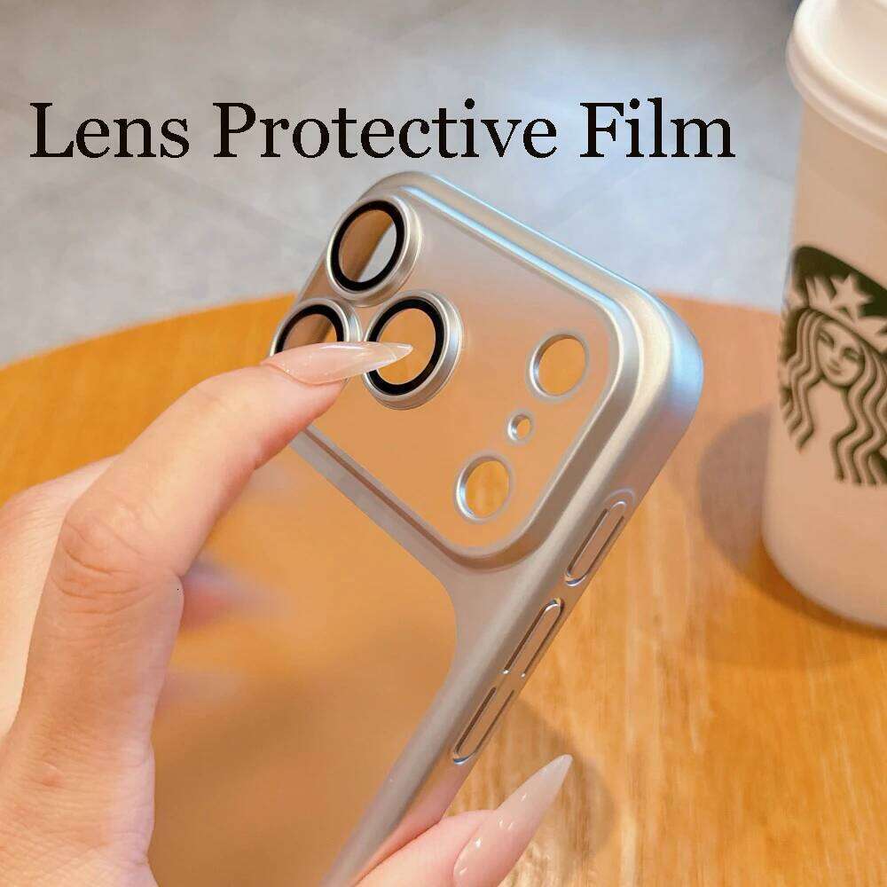 Electroplating Large Window Matte Case For iPhone 17Pro 17 Air Max Ultra Thin Transparent PC Hard Cover with Lens Film