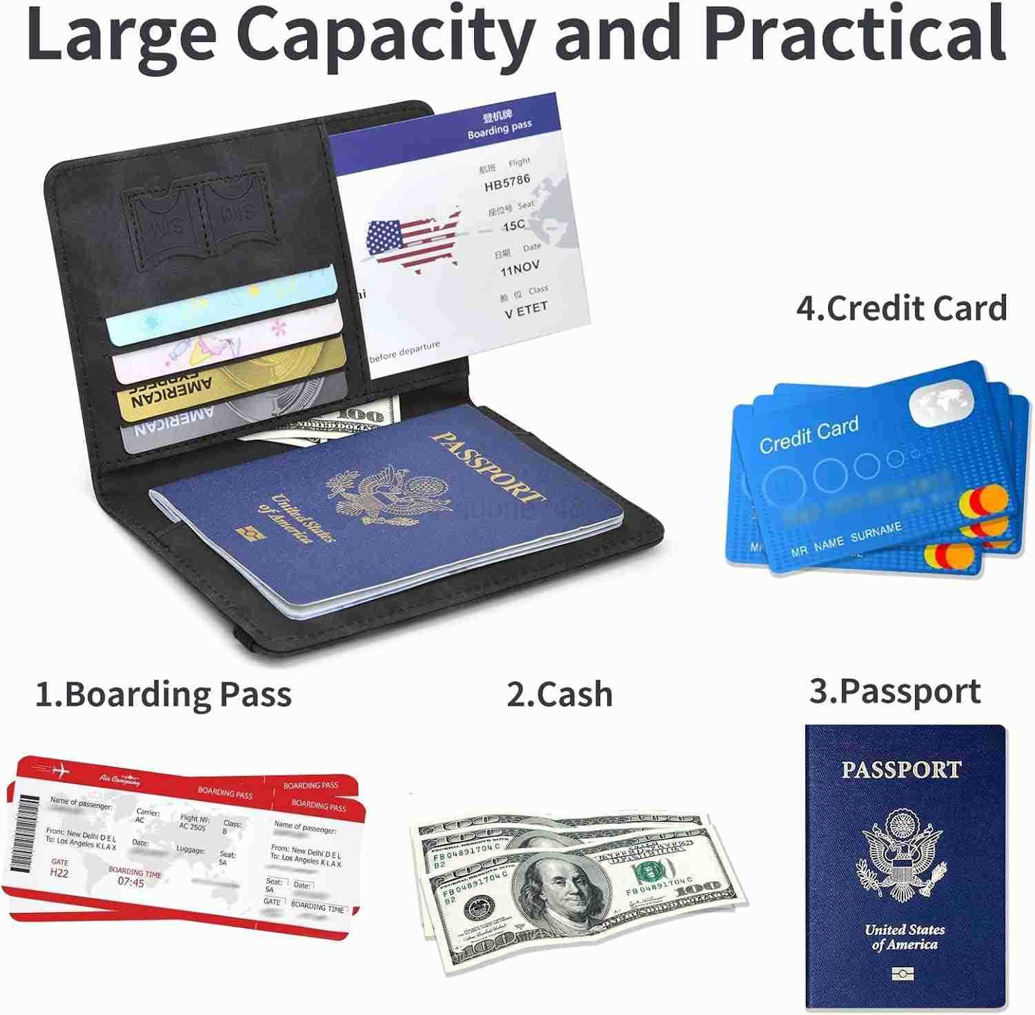 Passport Holder Passport Cover with CARD Slot and Boarding Pass Slot Combo Passport Wallet Case Book Travel Must Have RFID Blocking Leather Travel Acc
