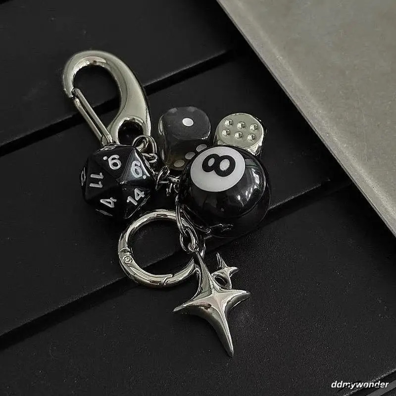 Keychains Charms Pink Dice Pendant: Black Acrylic Billiards Keychain, Y2k Starburst Bag Charms, Cool Ornament Accessories ddmywonder ddmywonder ddmywo